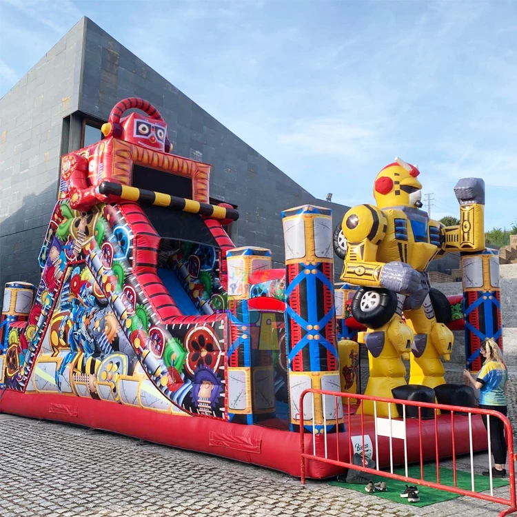 Outdoor mega kids jumping castle commercial piepusamais slidkalnins inflatable robot slide