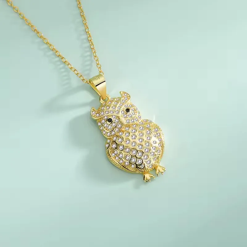 Fashion accessories 925 silver 18k real gold plated zircon Owl pendant girls necklace