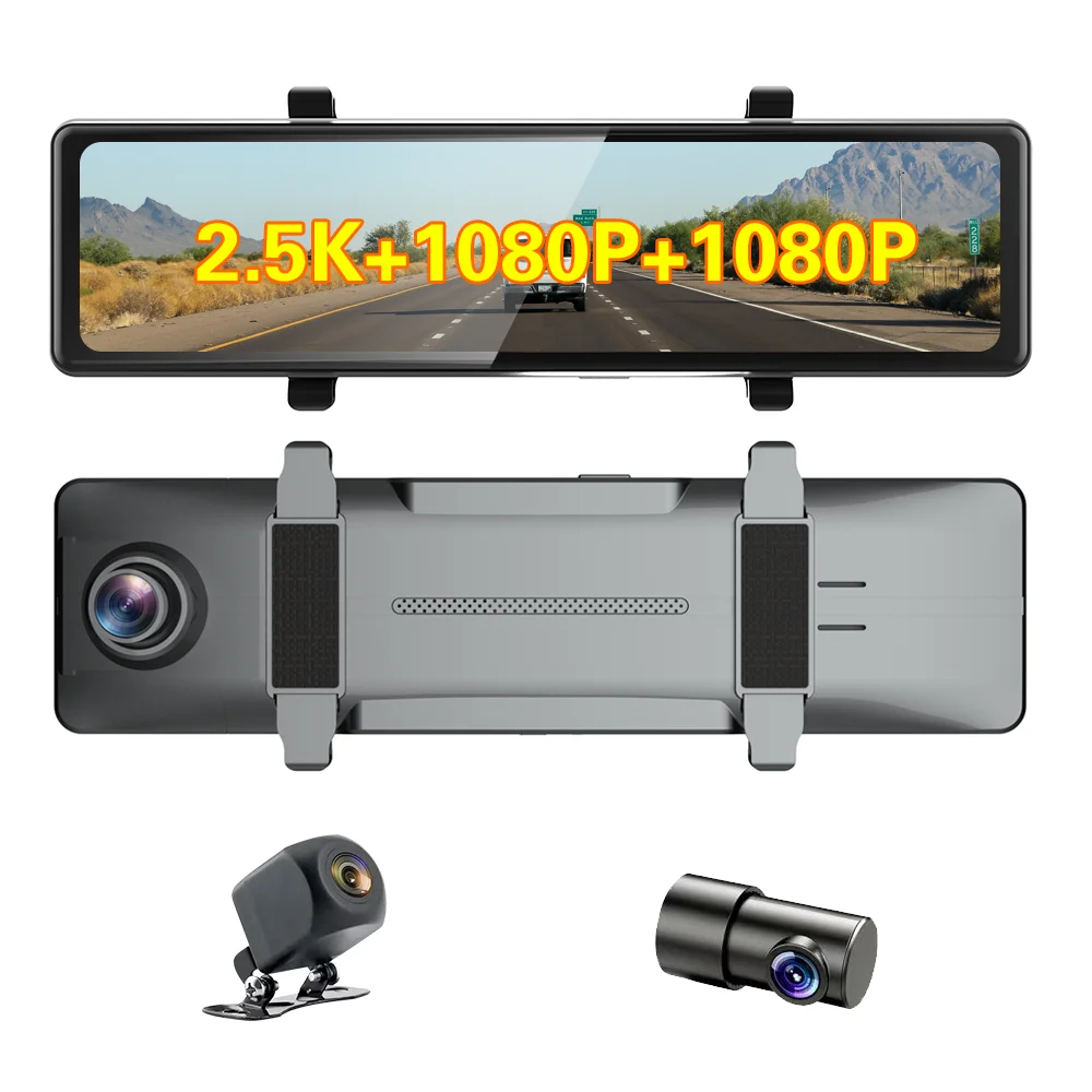 AOEDI A6 11.26 inch mirror dash cam carplay 2.5K 1080P auto driving recorder 3 channels rear view mirror camera for car