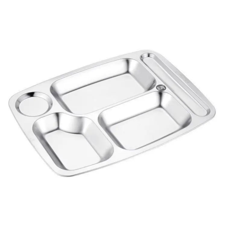 Food Grade High Quality Stainless Steel 5/6 Compartment School Lunch Tray Dinner Plate Fast Food Serving Tray
