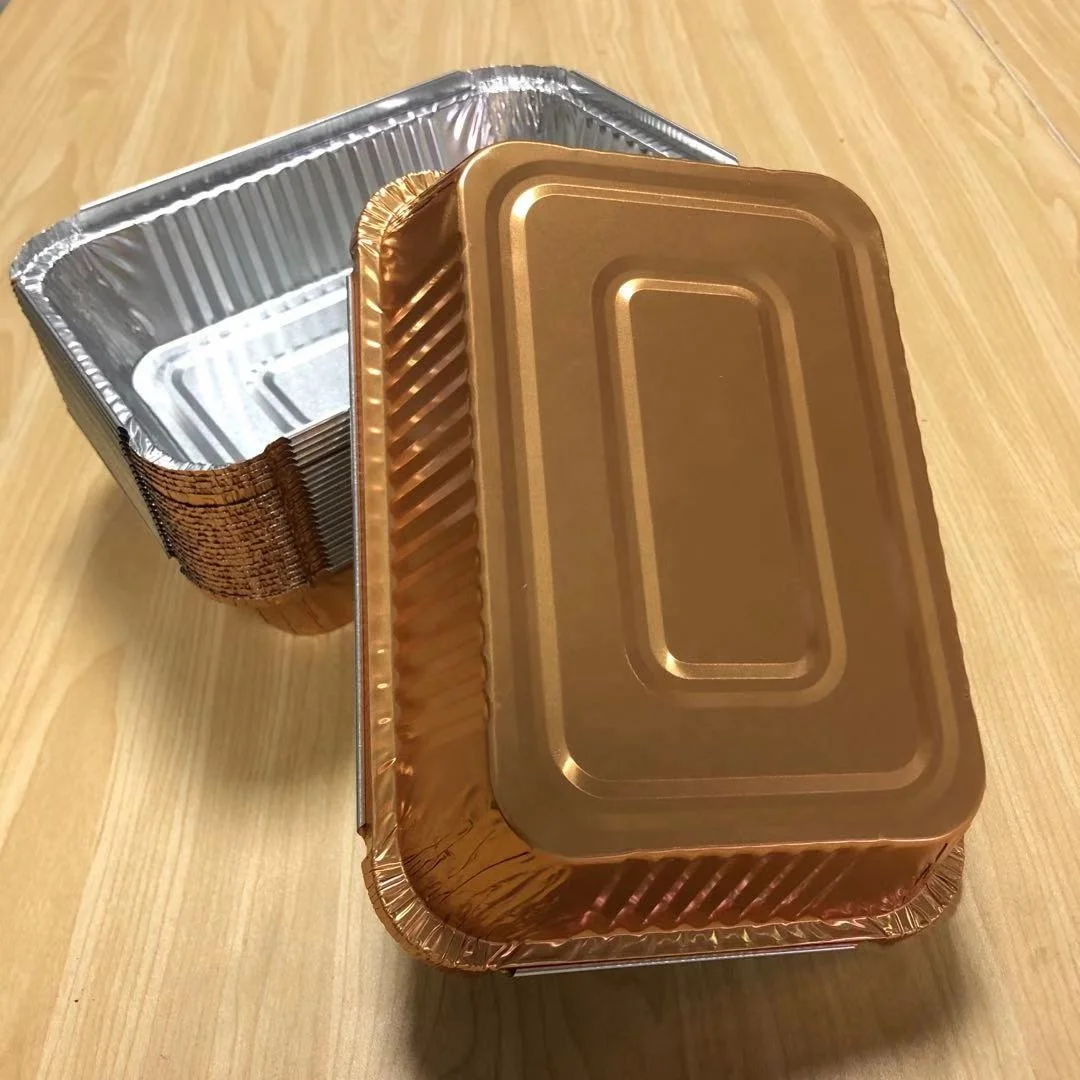 8*5 inches oven safe 1000ML Large Capacity Disposable Rectangle Colored  Aluminum Foil  Container Food Grade aluminum tray