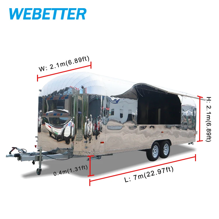WEBETTER china mobile airstream food trailer manufacturer stainless steel remorque mobile fast food truck for sale Europe
