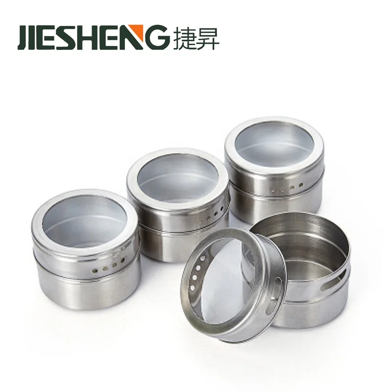 
Fashion Home Seasoning Storage Tins Sets Kitchen Stainless Steel Magnetic Spice Jars with Sift or Pour 
