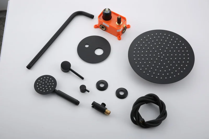 black color brass in-wall bathroom hidden concealed rainfall round bathroom shower set