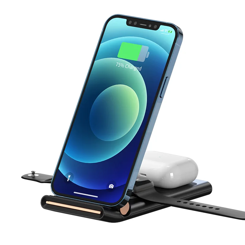 KUULAA OEM 3 in 1 Foldable 15W Wireless Charger Stand for Mobile Phone/Apple Watch/AirPods