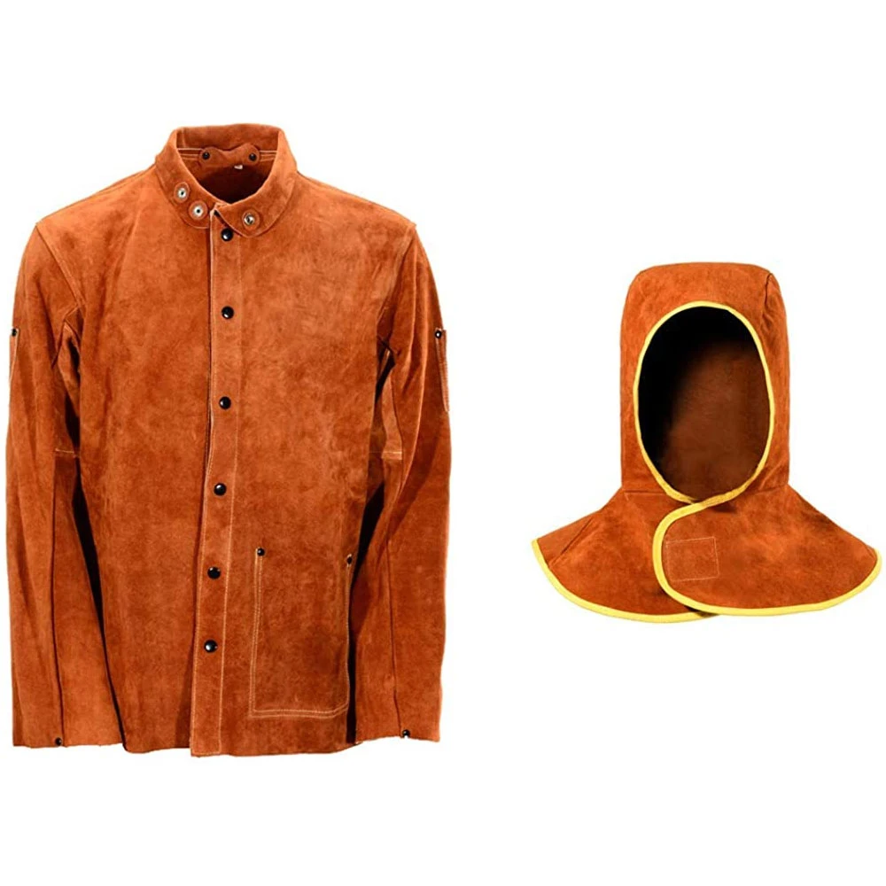 Swelder 100% FR Cotton Back Fire Retardant Clothing With Split Cow Leather Safety Welding Jackets for Men