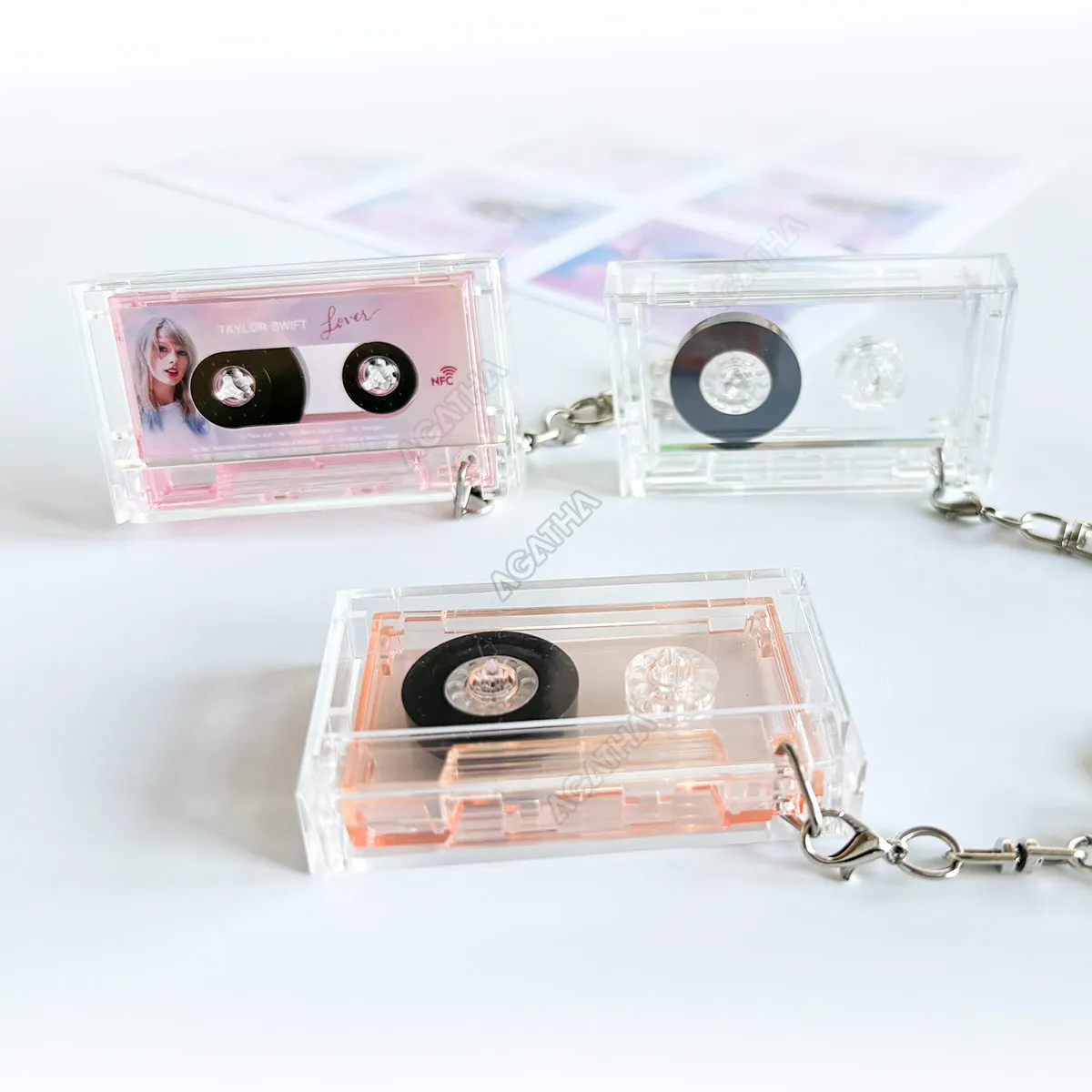 Promotional Customized Kpop Music Key Chain Keyring bulk logo empty miniature vinyl CD Album NFC Mini Cassette Tape Keychain