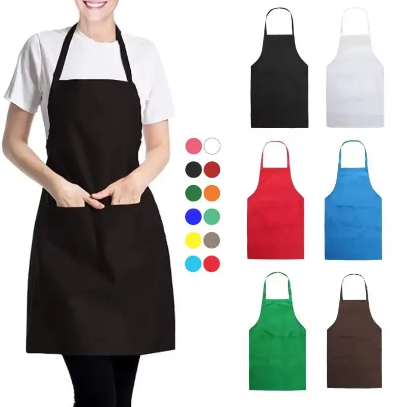 Customized Solid Color Blank Cooking Apron Waiter Barbecue Hairdresser Chef Kitchen Aprons with Pockets and Custom Logo