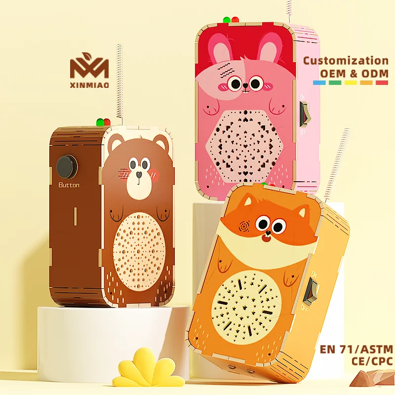 Montessori Wooden Educational Portable Walkie Talkies Outdoor Intercom 200M Cartoon Phone Puzzle Games Toys For Kids Boys Girls