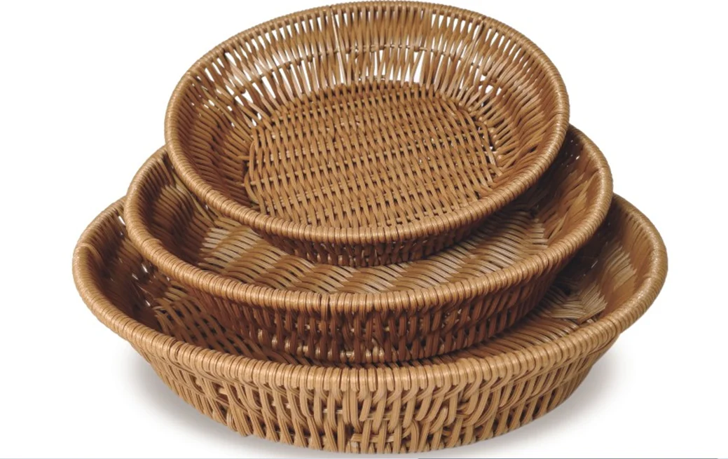 Supermarket round fruit and vegetable food grade plastic rattan basket display bread basket storage basket