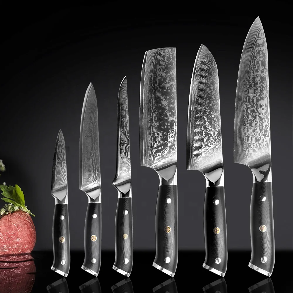 6PCS 67 Layers Damascus Steel  Chef Nakiri  utility paring  Bonning knife Kitchen Knife sets with G10 handle