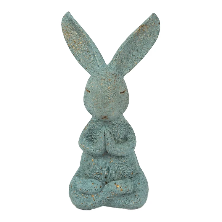 Cute Rabbit Easter Decoration Yoga Pose Statue Miniature Hare Animal Figurine Resin Craft Mini Bunny Garden Animal Statue