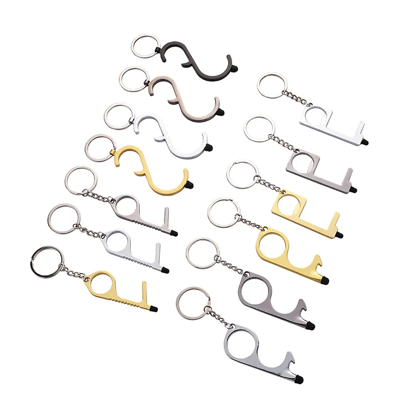 Self Defense Keychain Safety Key Chain Key Door Tool Touchless Keys Keychain No Touch Door Opener With Stylus