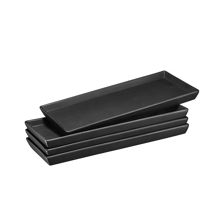 14 inch  High Grade Dinnerwares Black Melamine Platters Serving Dish Plate Tray Set