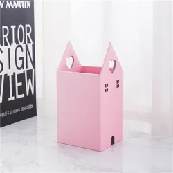 Creative design practical desk organizer house shape pink pen organizer paper pen holders for desk
