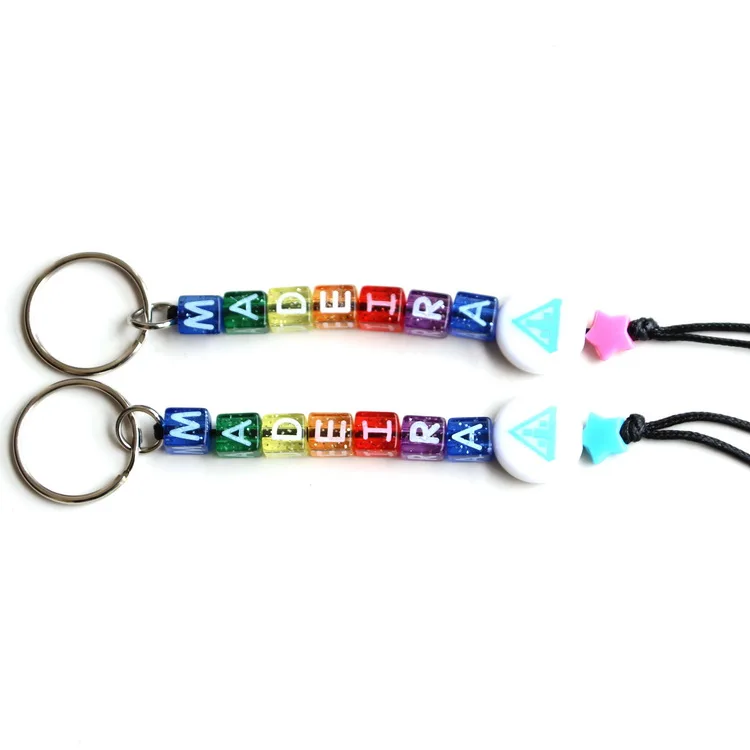 Wholesale custom logo Madeira souvenir city name DIY acrylic letters cube keychain