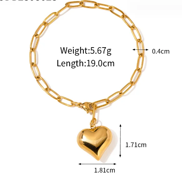 ERESI PVD Gold Plated Stainless Steel Chunky Heart Shape Pendant Necklace Beaded Chain Necklace Chain Fashion Jewelry for Women