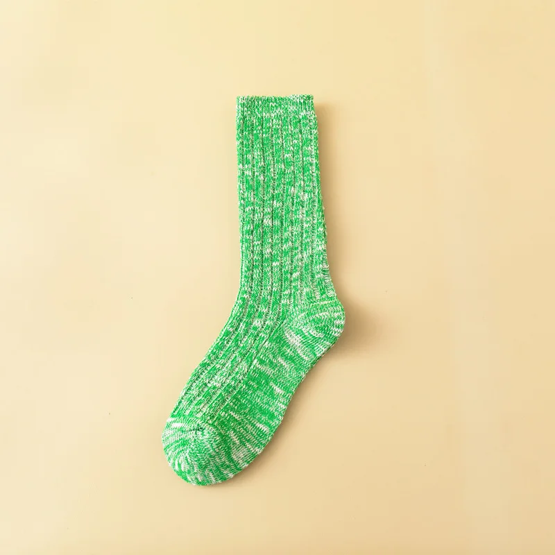 Candy Bright Green Orange Blue Yellow Purple Black Heather Grey Snowflake Color Cotton Yarn Chunky Knitted Ribbed Women Socks