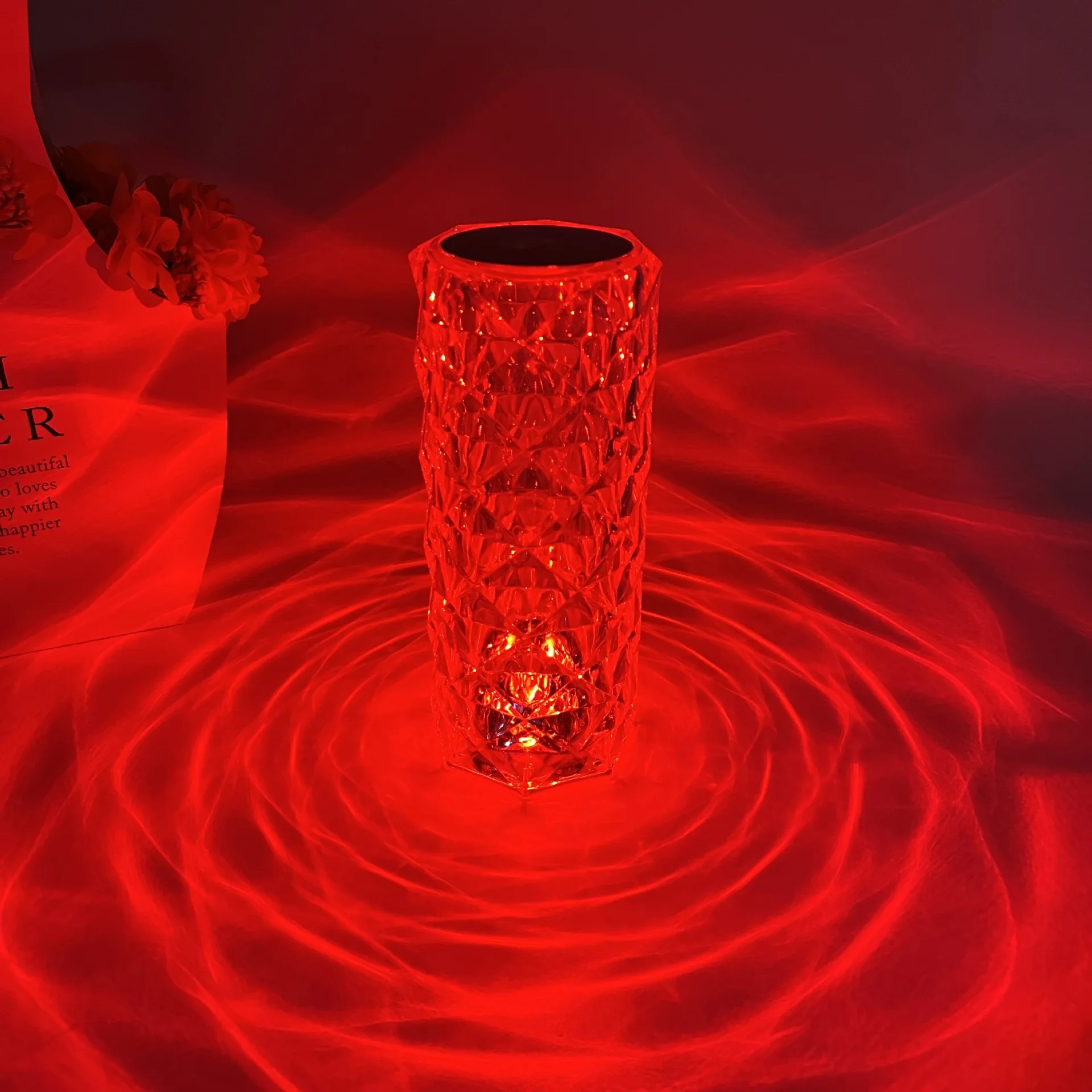 Cordless Nocna Rechargeable LED Desk Lamp Modern Crystal Rose Design with Glass Shade Touch Sensor Technology Home Office Use