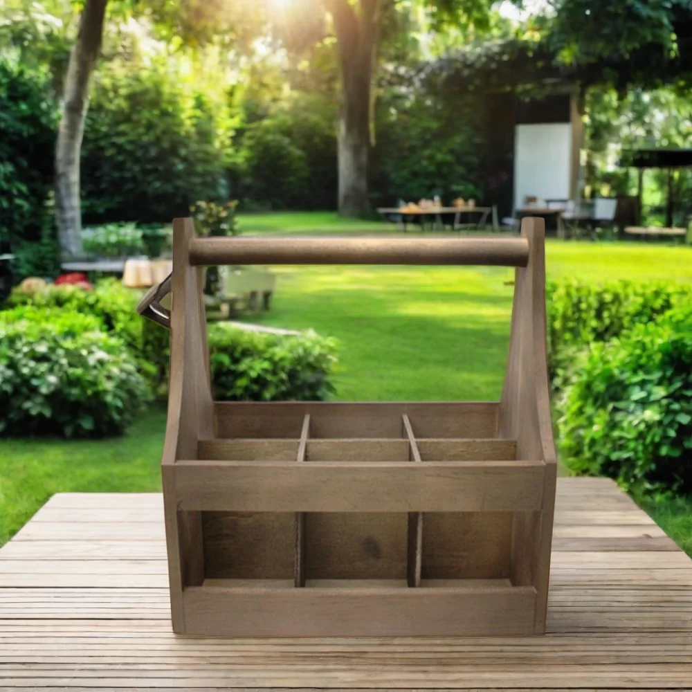 reclaimed solid bar kitchen office carrier tote wooden beer drink wine bottle caddy
