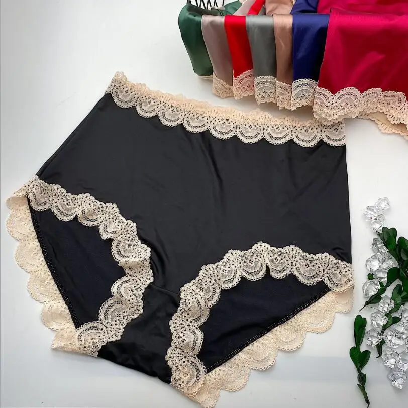 
093 high quality 90-125kg french palace plus size underwear women Ice silk seamless panties lace simulation silk briefs 