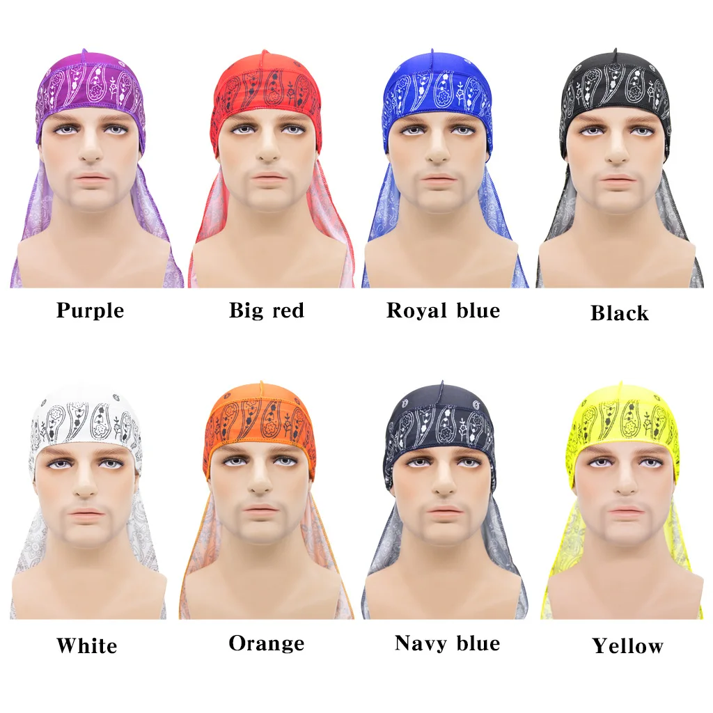 Wholesale Hip Hop Long Tail Designer 360 Waves Du Rags Bandana Paisley Durag Men Satin Silk Duragesic Cap