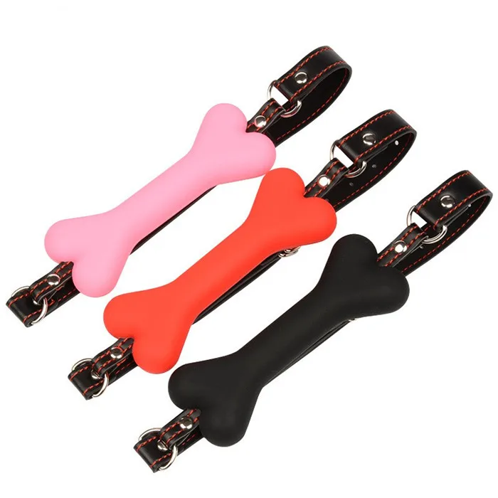 Hotselling Sm Bondage Breathable Dog Bone Silicone Mouth Ball Gag With Pu Strap Fetish Costume Restraint Toys