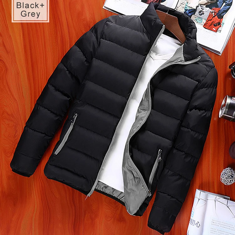
Stand Collar Parka Cotton Padded Thick Mens Coats Solid Winter Jacket 
