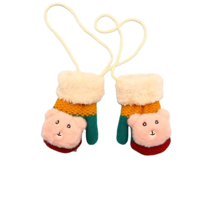 Autumn and winter smooth student neutral children warmth and thick plus fleece clothing plush halter mittens