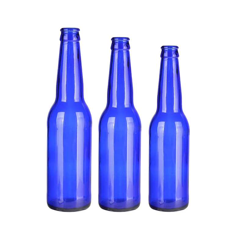 330ml Blue empty glass beer bottle