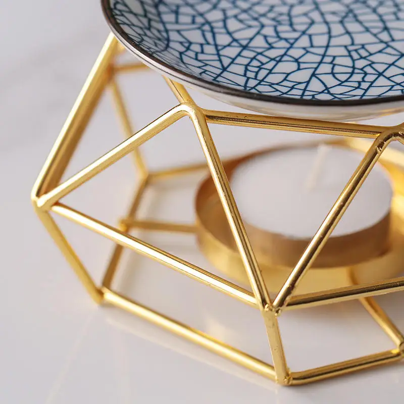 Gold Color Delicate Romantic Iron Ceramic Aroma Essential Oil Wax Melt Candle Holder Burners