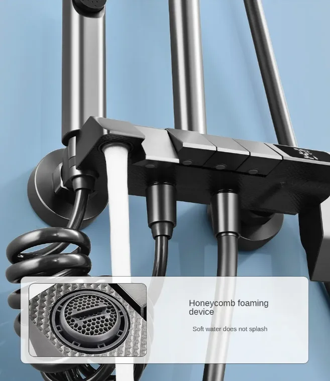 Top1 Gray Piano Key Digital Display Faucet Shower System 4-Function Smart Tap Jet Gold Bathroom Set Bathtub shower set