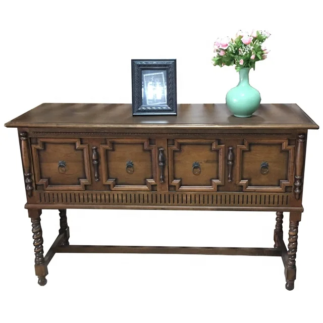 Antique Home Furniture Console Table/Buffet Sideboard Sofa Table with Storage Drawers and 2 Tiers Shelves Brown