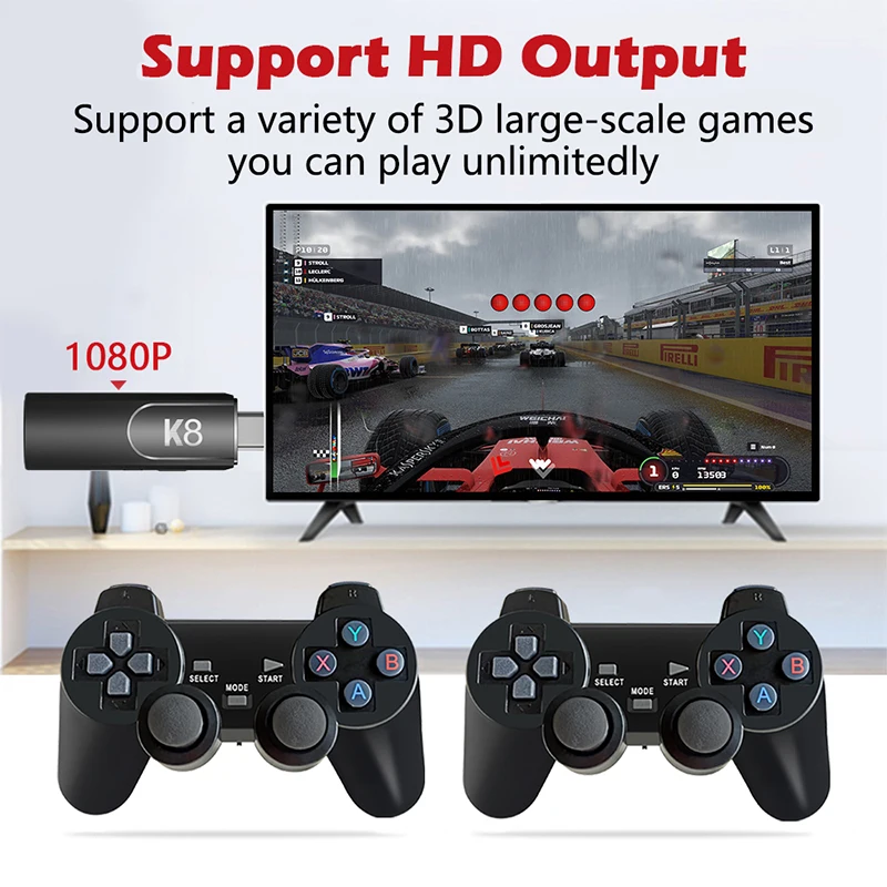 J K8 Game Stick with Dual 2.4G Wireless Gamepad Support 4K HD Output Portable Classic Video Game Console