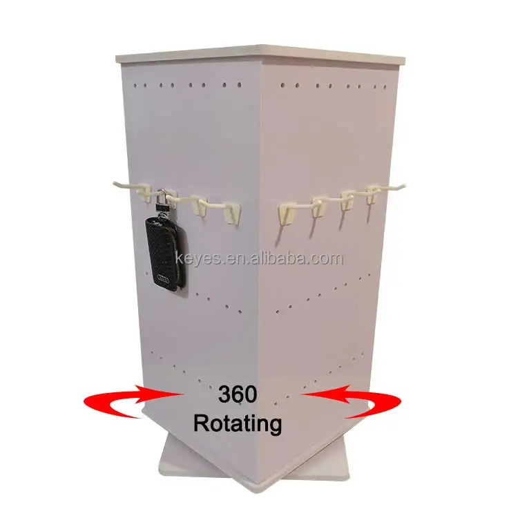 Customized Rotating Jewelry Display Stand Countertop 4 Sided Hanging Keychains PVC Display Rack With Hook