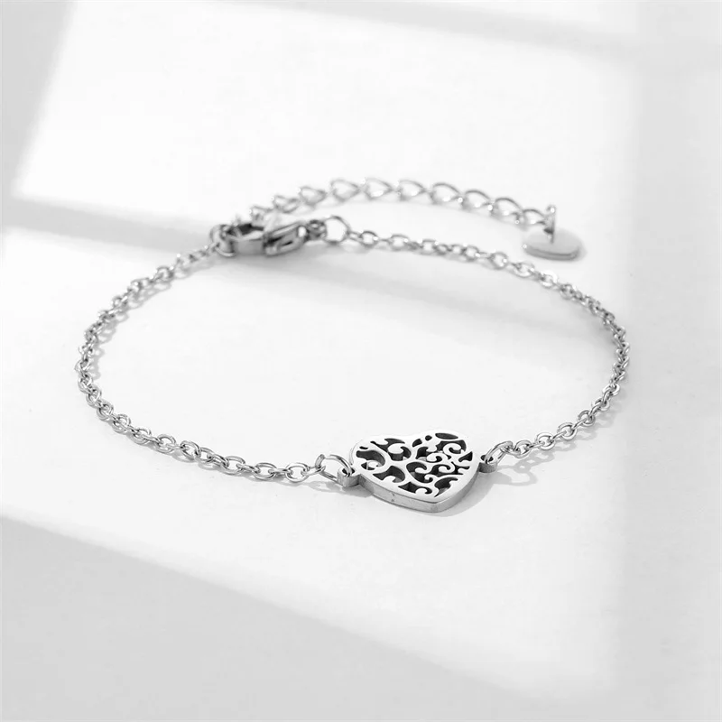 Trend Titanium Stainless Steel Elegant Delicate Heart Bracelet Women Jewelry Wedding Party Premium Gifts