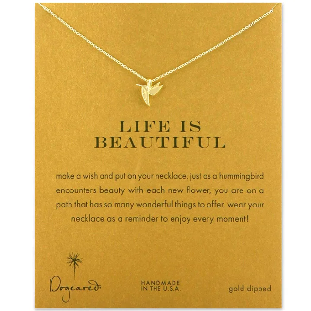 
Gold Thin Necklace for Women with Gift Card Elephant, hummingbird Pendant 