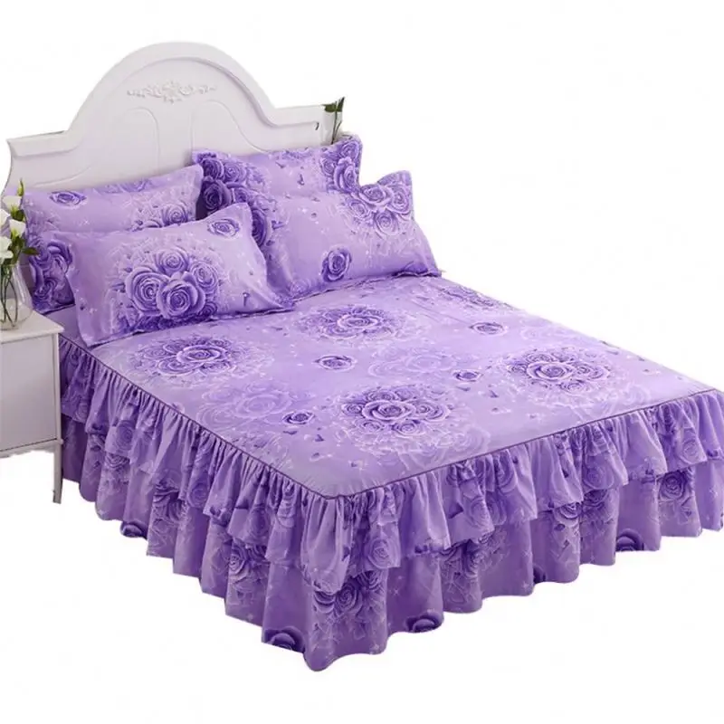  The Popular Floral Fitted Sheet Cover Graceful Bedsprd Lace Bedroom Bed Skirt Wedding Housewarng