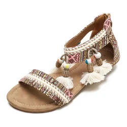 S0296B 2021 High quality new fashion Bohemian wedge fairy style open toe pendant beads travel Roman women sandals