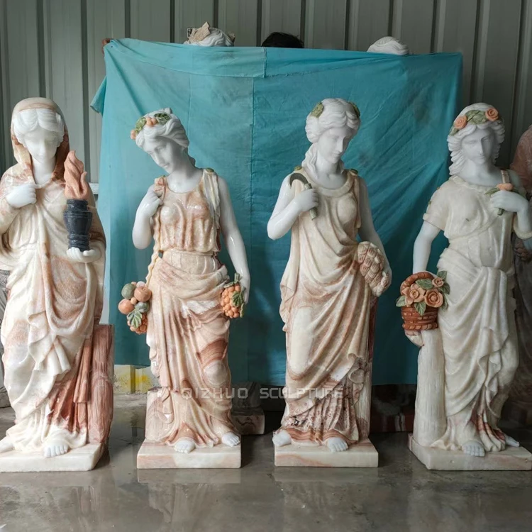 Garden Outdoor Decoration Hand Carved Life Size Stone Four Season Sculpture Marble 4 Seasons Statues
