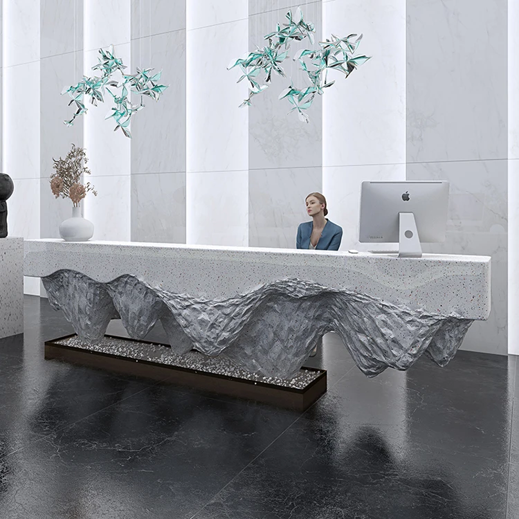 2022 modern reception desk cheap price  white salon reception desk with LED