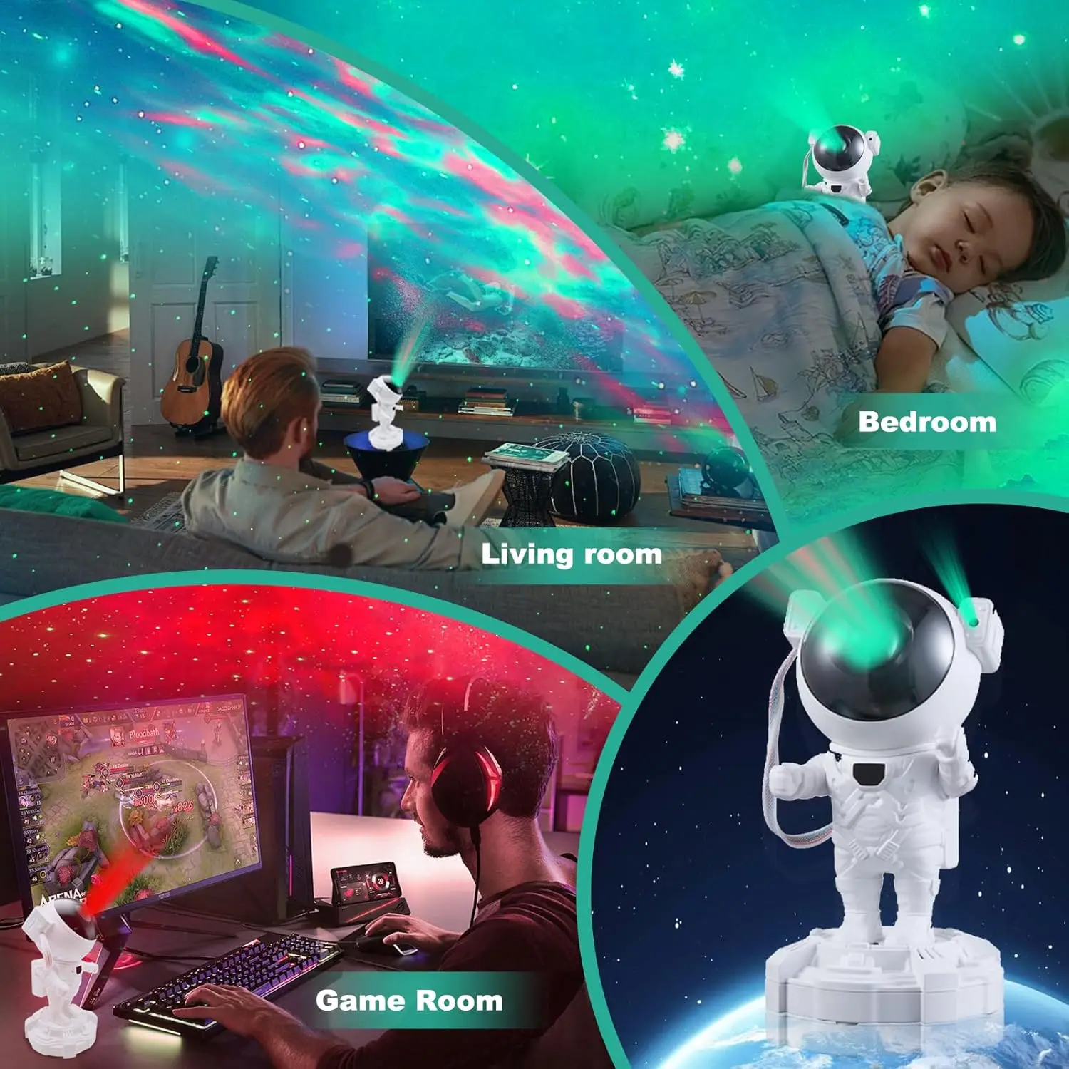Hot Selling Rotatable Astronaut Projection Spaceman Lamp Ocean Wave Star LED Night Light Galaxy Nebula Projector for Bedroom