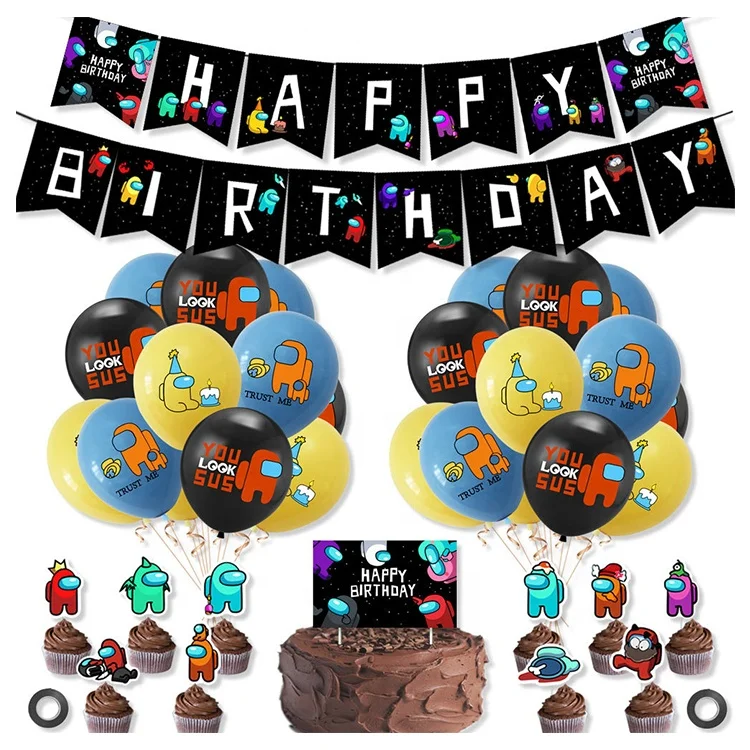 
among us Disposable party decoration with balloon cake topper adult banner latex birthday balloons party supplies 