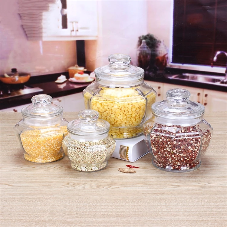 wholesale large size kitchen glass cookie jar candy storage jar containers with glass cork