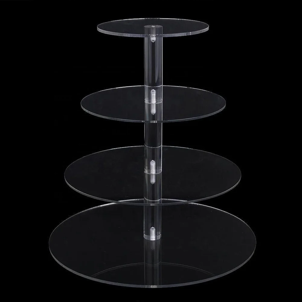 Acrylic Party Birthday Bakery Cake Tower Display 4 Tiers Clear Cupcake Stand For Wedding