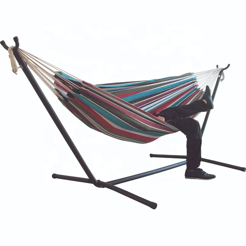 Outdoor Camping Portable Foldable Double Hammock With Stand Traveling beach hammock Portable assembly of canvas hammock