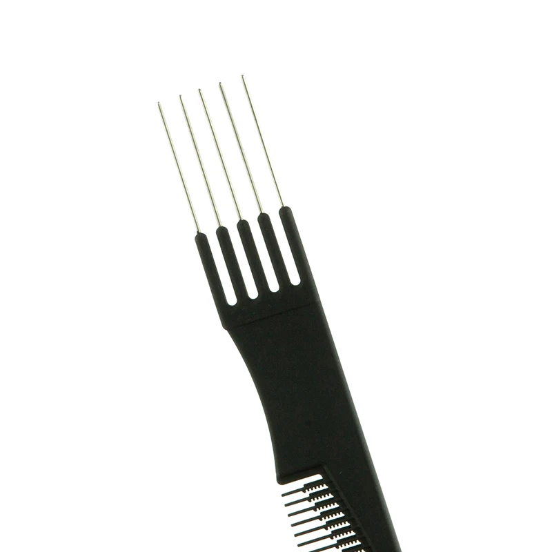 Black Carbon Fiber Handle Stainless Steel Needle Pin Anti-static Metal Pick Hair Fork Comb