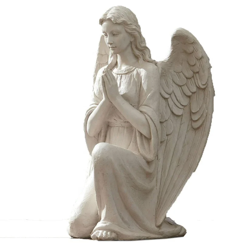 white marble carving life size kneeling angel garden statue