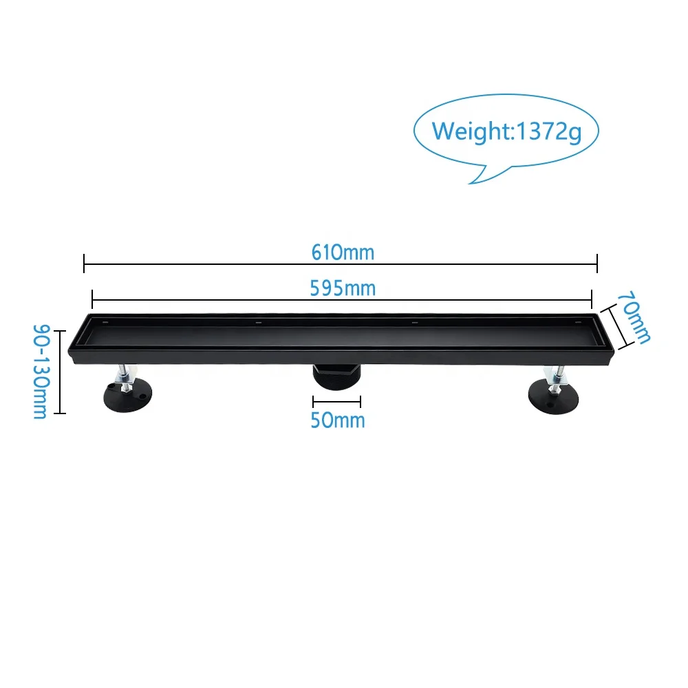 Customization Modern Bathroom Brushed 304 Stainless Steel Tile Insert Long Rectangle Linear Shower Invisible  Floor Drain