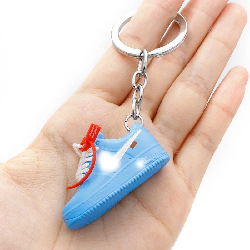 High Quality Soft Pvc key chain  cute 3D 1/6 rubber sneaker aj shoes keychain  Air Force One shoe key chain